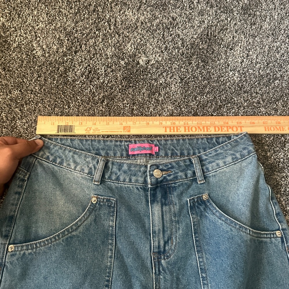 Edikted Denim Cargo Jeans Womens Medium Blue‎ Wide Leg Utility Pockets Y2K 2000s - Picture 7 of 16